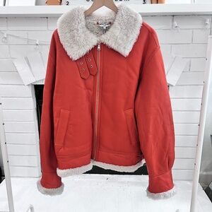Opening Ceremony Exclusive Orange Leather Shearling Zip Flight Jacket